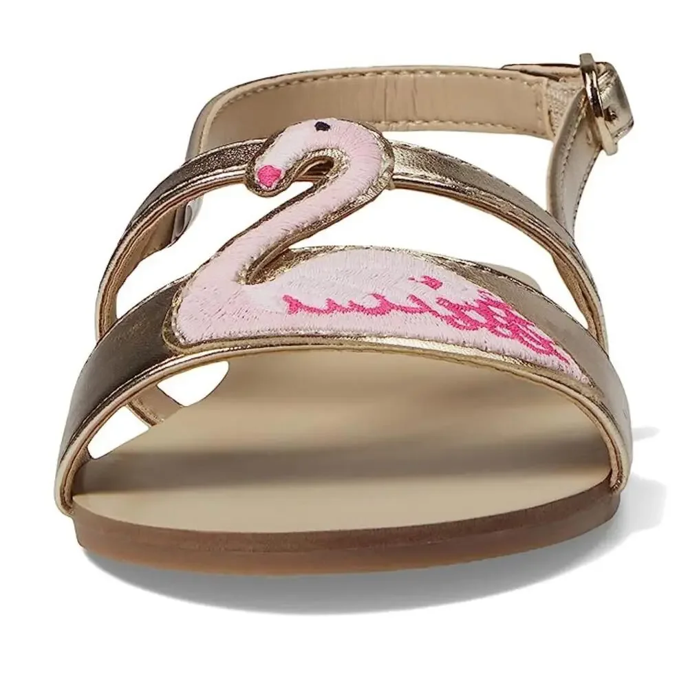 Janie and Jack Flamingo 100046477 Sandals Girls 1 Gold Adjustable Strap NLW286